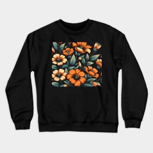 Orange Floral Illustration Crewneck Sweatshirt